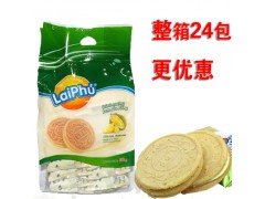 大量批发正宗越南进口来福Laiphu榴莲夹心饼法式脆薄饼干350g